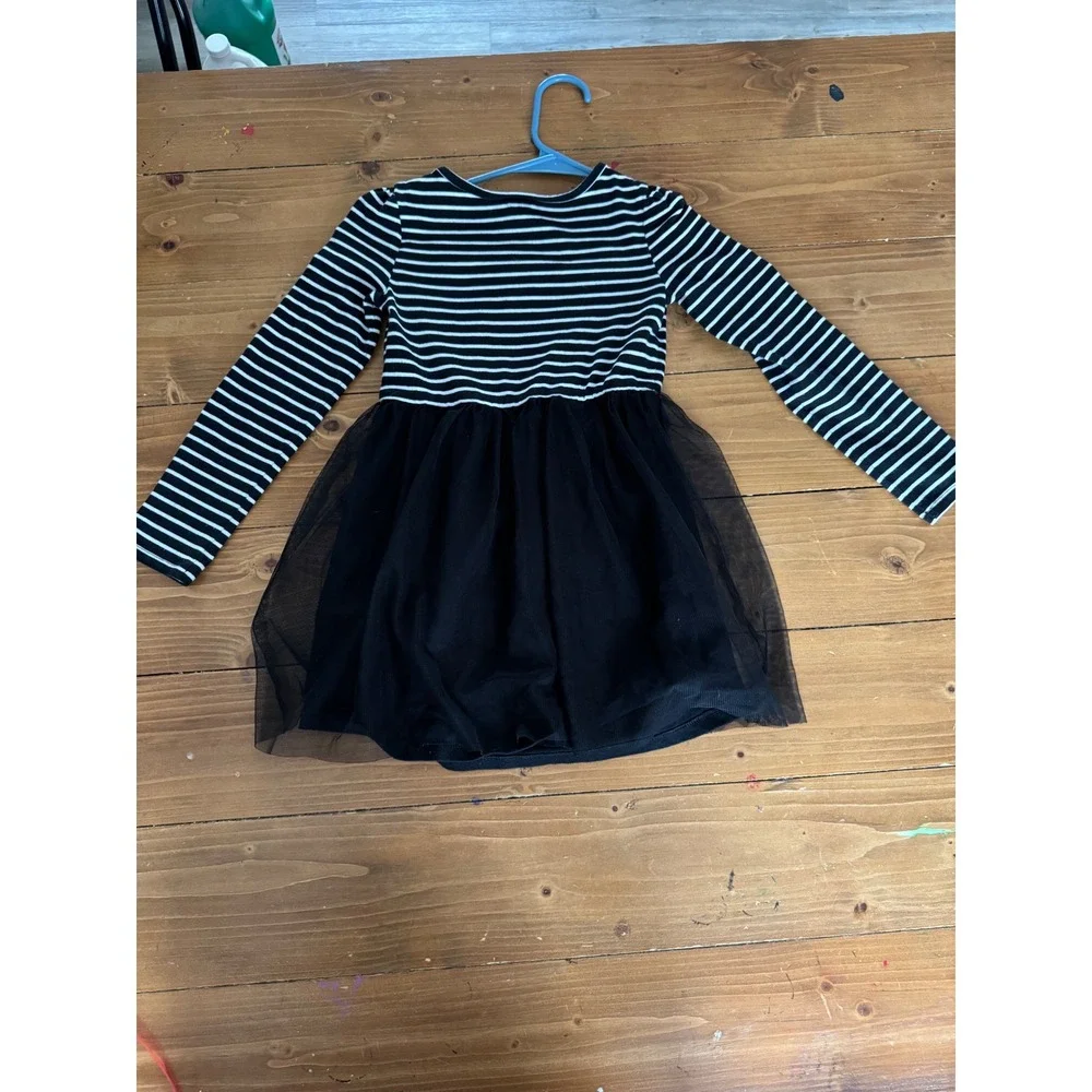 Kids Black White Stripe BOO Ghost Tulle Skirt Halloween Dress Size S/P 6X‎